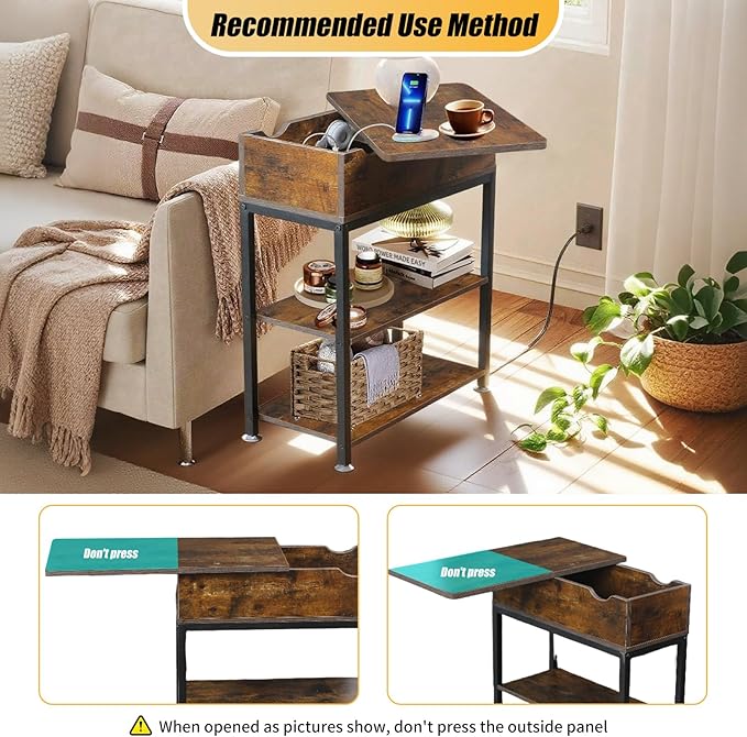 Rotating Top End Table with Charging Station, Side Table with USB Ports and - Image 5