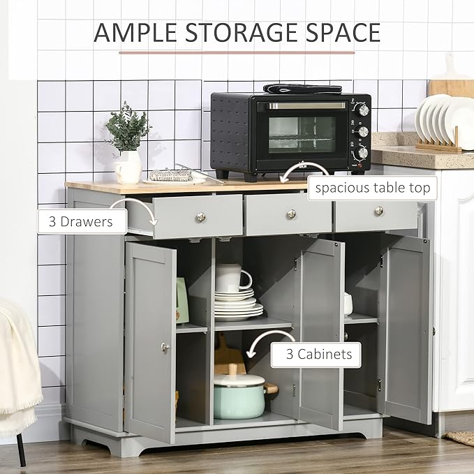 HOMCOM Sideboard with Solid Wood Countertop, Modern Kitchen Storage Cabinet - Image 4