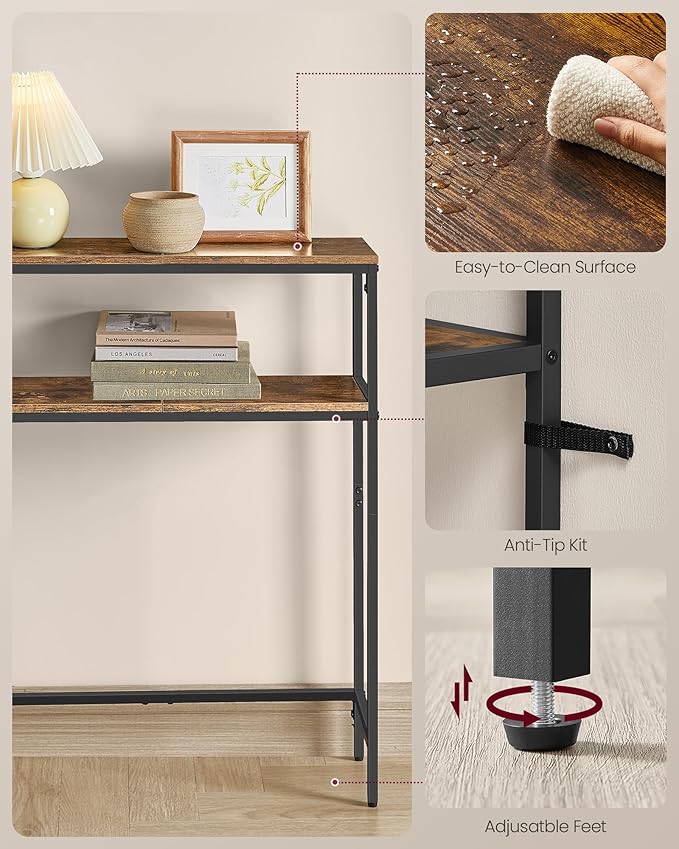 VASAGLE Console Table with Power Outlet, 2-Tier Narrow Sofa Table with 2 Shelves - Image 6