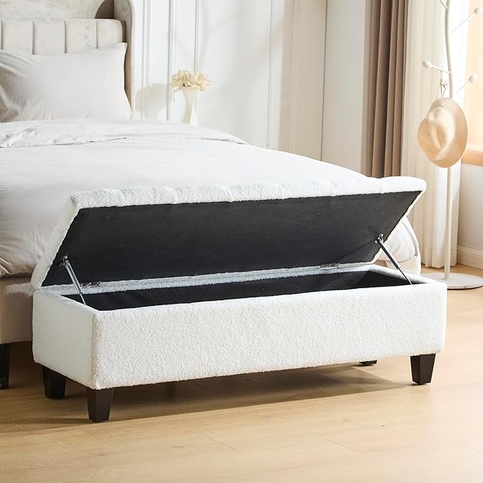Christopher Knight Home Ottilie Boucle Fabric Storage Ottoman Bench, Wooden - Image 4