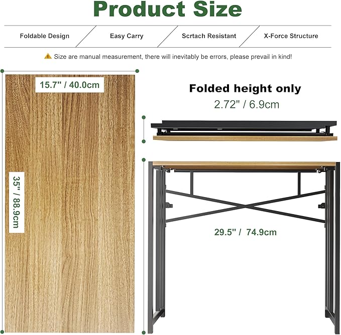 Narrow Folding Computer Desk 35 inch, Writing Gaming Computer Camping Desk - Image 3