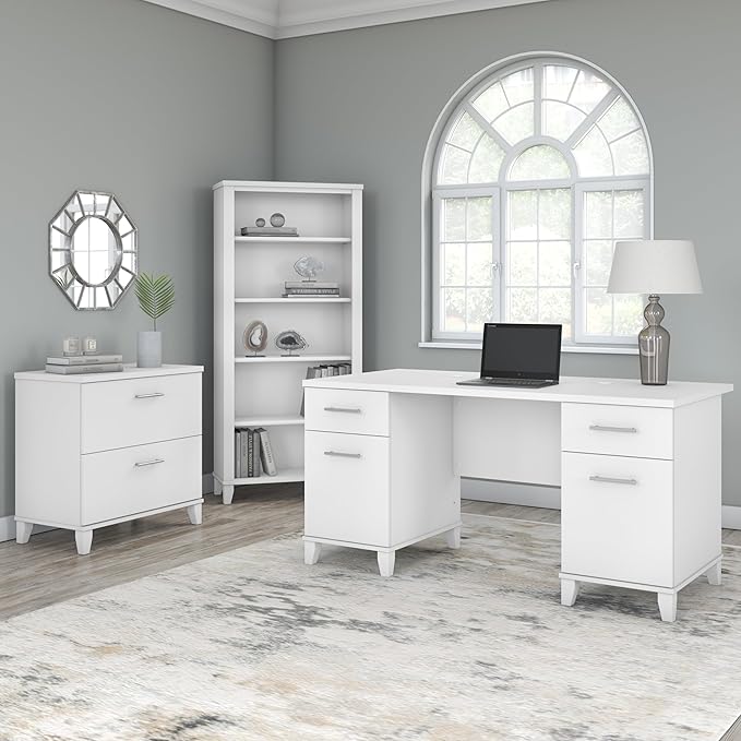 Bush Furniture Somerset 5 Shelf Bookcase in White, Tall Bookshelf, Large Book - Image 4