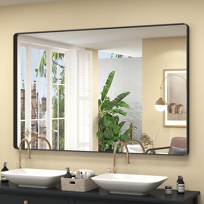 60x40 Inch Black Matte Framed Bathroom Mirror by VANLIOBathroomMirror