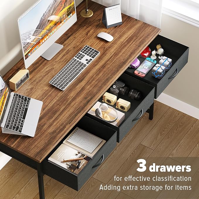 WOHOMO Computer Desk with 3 Drawers, 47.2 Inch Bedroom Desk with Storage - Image 3