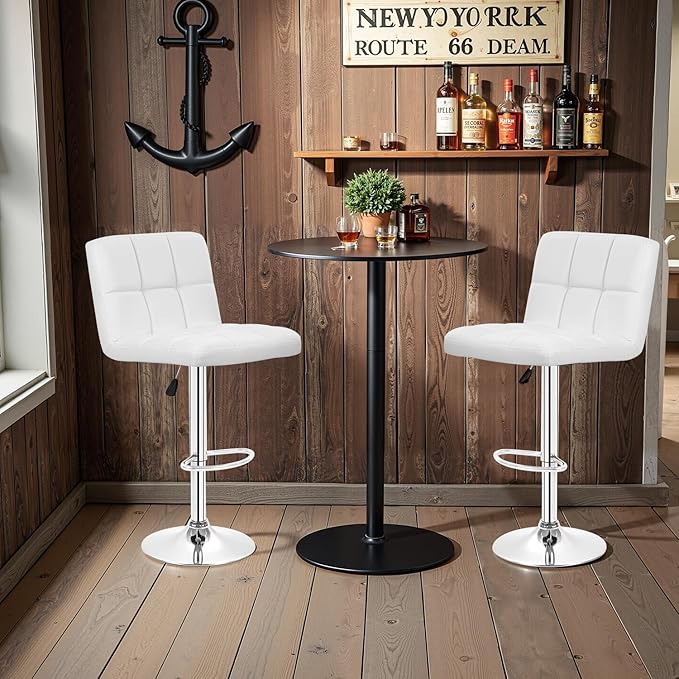 BestOffice Bar Stools Set of 2, Adjustable PU Leather Swivel Barstools - Image 7