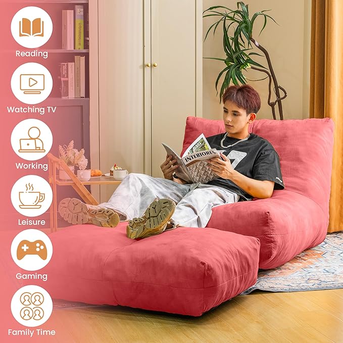Bean Bag Chair with Ottoman, Comfy Bean Bag Sofa with Memory Foam, Lazy BeanBag - Image 8