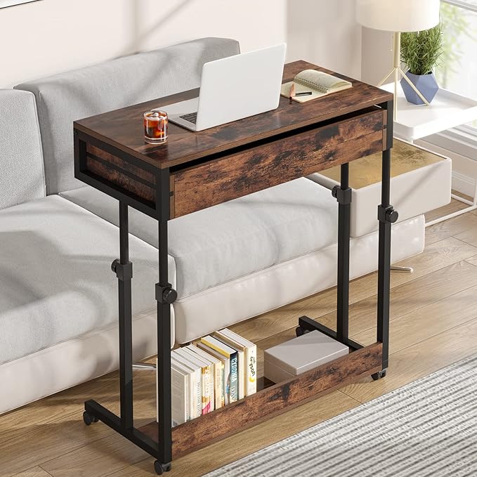 Tribesigns Portable Desk with Drawers, Mobile Laptop Desk with Wheels, Sofa - Image 3