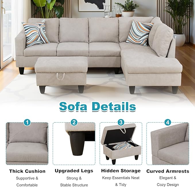 97" Oversized Sectional Couch, L Shaped Couch - Image 4