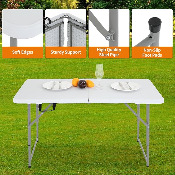BestOffice Camping Folding 4 Foot Plastic Table - Image 4