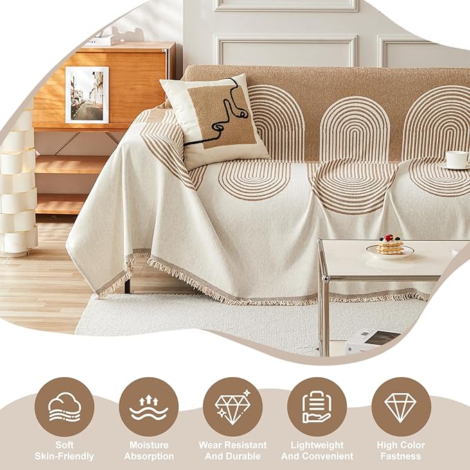 STACYPIK Boho Arched Pattern Sofa Cover Throw, Washable Chenille Furniture - Image 4
