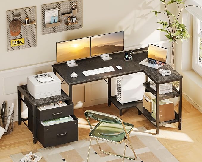 Casaottima L Shaped Desk with Drawers & File Cabinet, Computer Desk with - Image 2