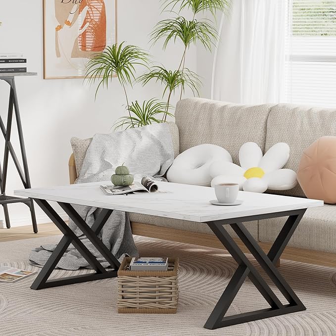 Coffee Table White Living Room Center Table, Simple Modern Faux Marble - Image 7