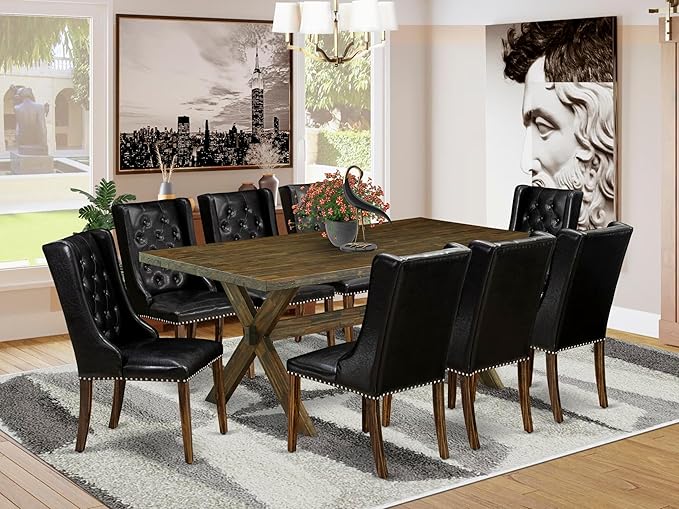 East West Furniture X777FO749-9 9 Piece Dining Table Set Includes a Rectangle - Image 2