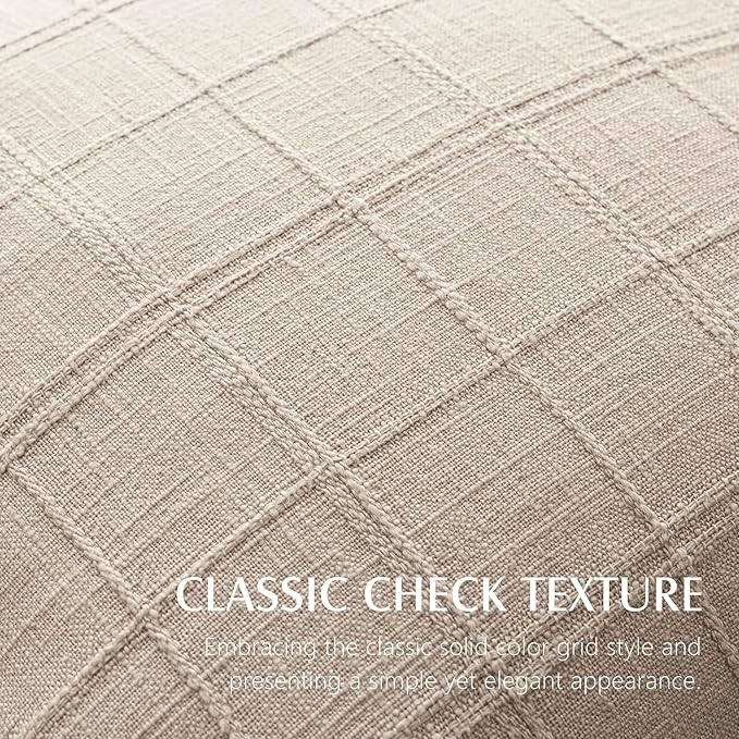 Foindtower Set of 2 Decorative Linen Check Throw Pillow Covers Neutral - Image 2