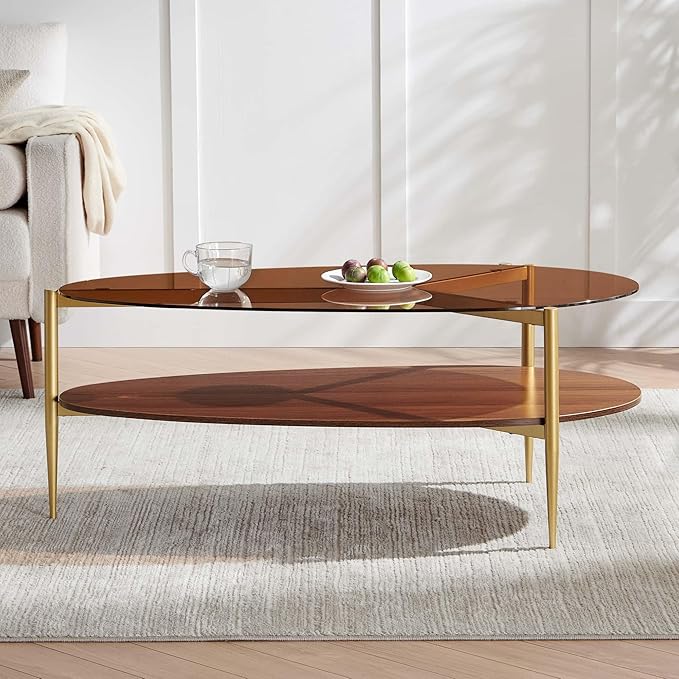 Oval Glass Coffee Table, Mid-Century Modern Design, L43 x W21 x H17 inch - Image 5