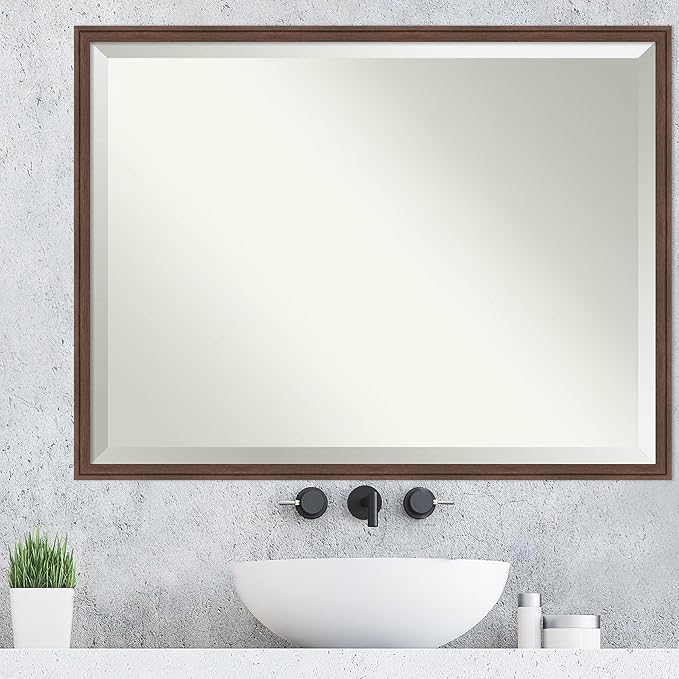 Amanti Art Brown Wall Mirror 32x42 Florence Medium Brown Rectangle Bathroom - Image 5