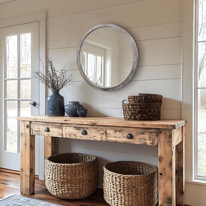 30" Round Wood Mirror, Large Round Mirror - Image 7