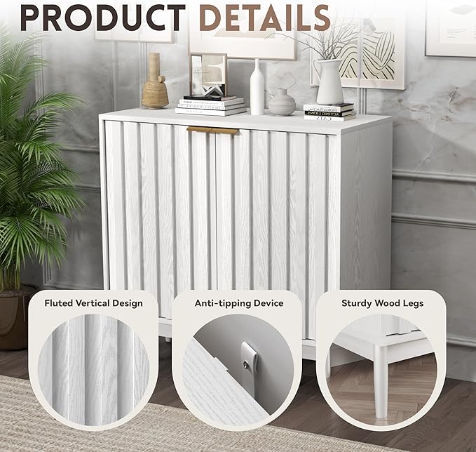 Fluted Cabinet with Storage, Buffet Cabinet Sideborad with Door, Kitchen Buffet - Image 6