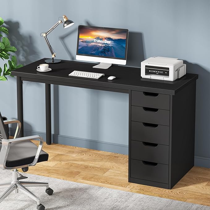 Tribesigns Computer Desk with 5 Drawers, 47 inches Rustic Brown Home Office by Tribesigns