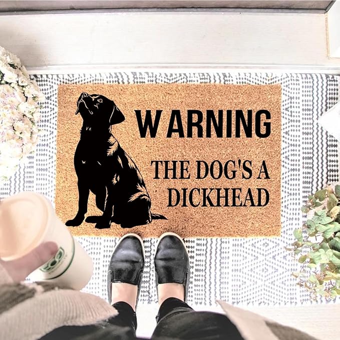 Funny Coir Doormat Warning Dog The Dog's A Dickhead Front Door Mat Entryway - Image 2