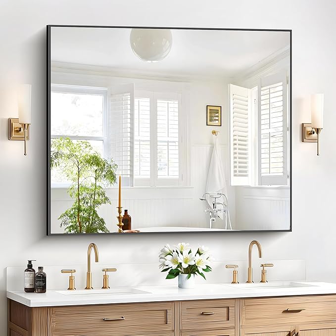 40x48inch Black Bathroom Mirror, Large Rectangular Wall Mirrors - Image 2