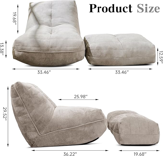 Bean Bag Chair with Ottoman, Comfy Bean Bag Sofa with Memory Foam, Lazy BeanBag - Image 2