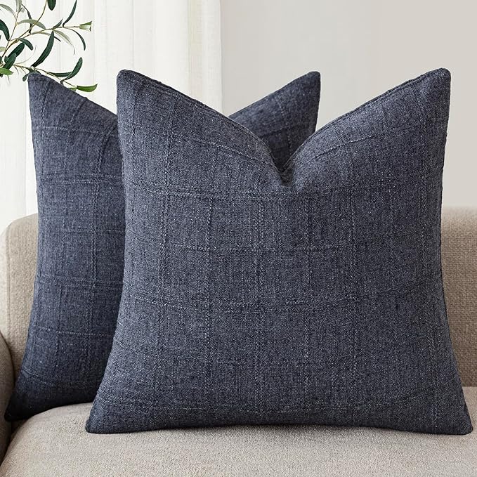 Foindtower Set of 2 Decorative Linen Check Throw Pillow Covers Neutral by Foindtower