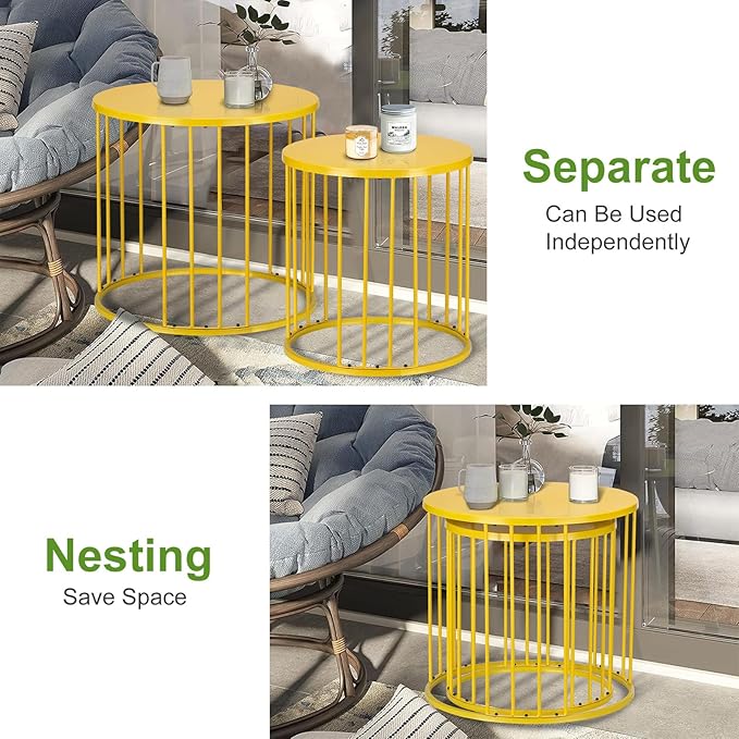 SUNNYPARK Outdoor Side Table Set of 2, Metal Circle Accent End Tables - Image 6