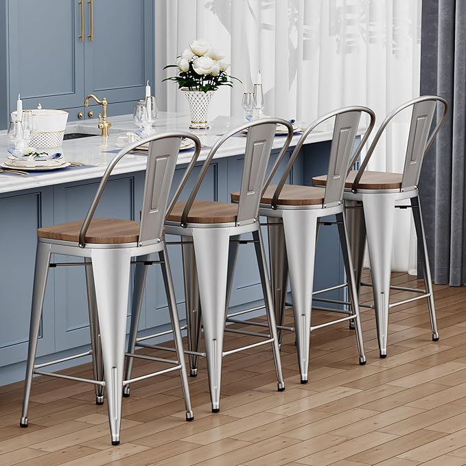 Yongqiang 24 inch Bar Stools Set of 4 High Back Kitchen Counter Height Bar - Image 6