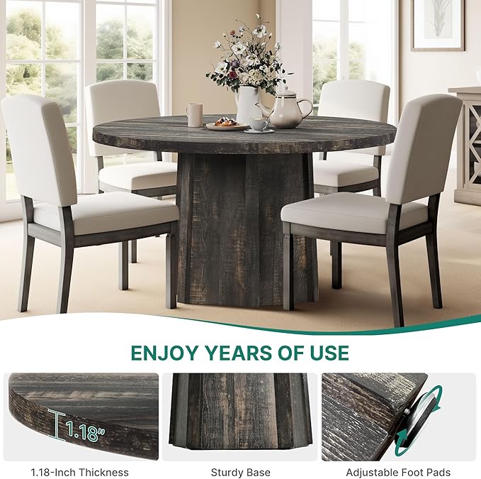 DWVO 47" Round Dining Table for 4-6 People Farmhouse Industrial Dinning Room - Image 5