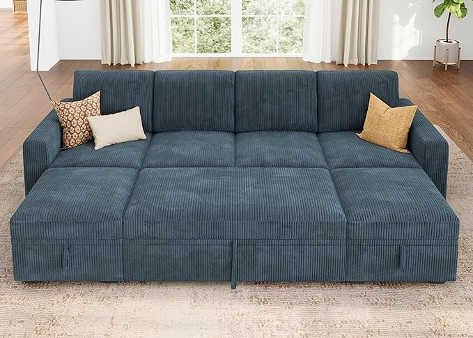 HONBAY Modular Sectional Sleeper Sofa Bed, Corduroy Pull Out Couch by HONBAY