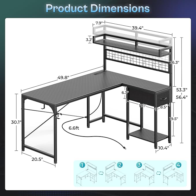 PRAISUN L Shaped Gaming Desk - Image 2