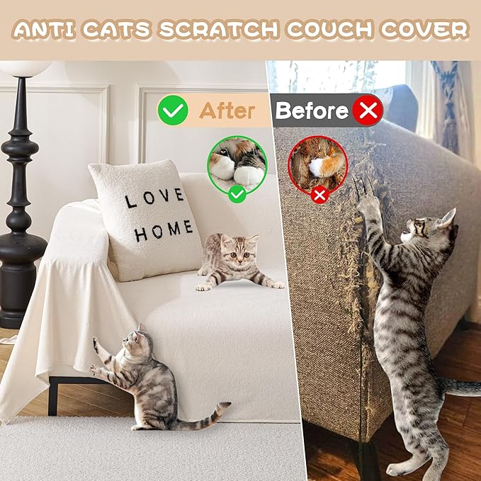 MYSKY HOME White Couch Covers for 3 Cushion Couch Sofa Pet Friendly Dog Couch - Image 8