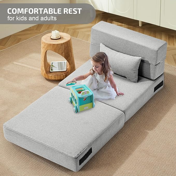 Folding Sofa Bed with Pillow- Convertible Chair Floor Couch & Sleeping Mattress - Image 3