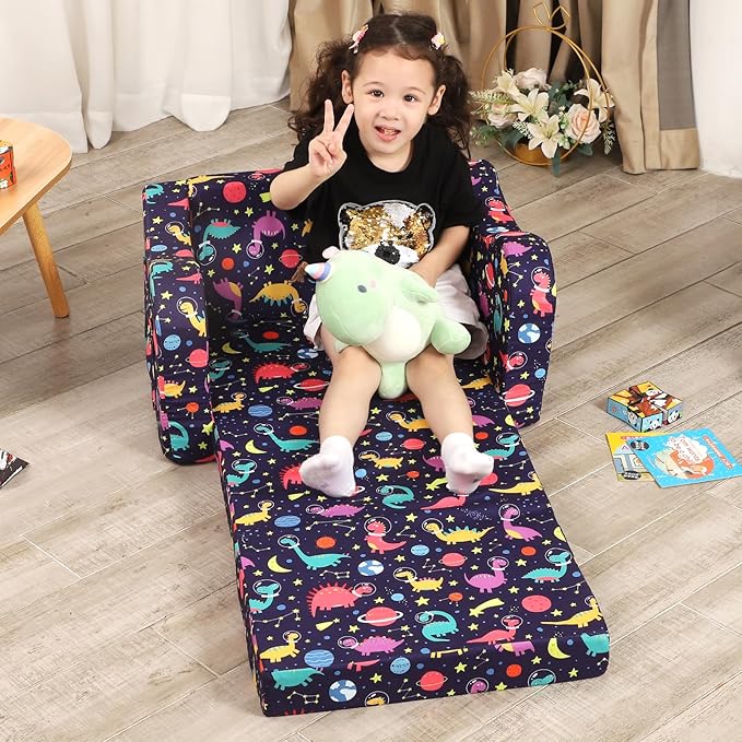 Dinosaur Kids Sofa, 2-in-1 Kids Couch Fold Out, Convertible Sofa to Bed - Image 6