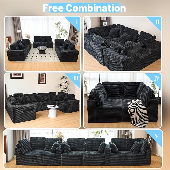 KEIKI 135" U Shape Sectional Sofa, 6-Seater Modular Couch - Image 6