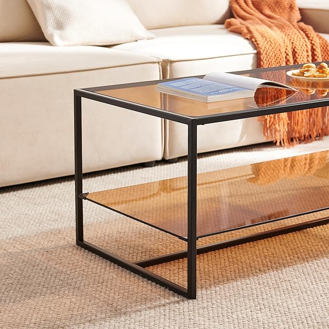 Shrine Brown Glass Coffee Table, Modern Design, Dual-Layer Coffee Table - Image 7