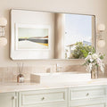 TokeShimi 48x24 Brushed Nickel Bathroom Wall Mirror Vanity Metal Frame Round by RefinedBathroomAccessories