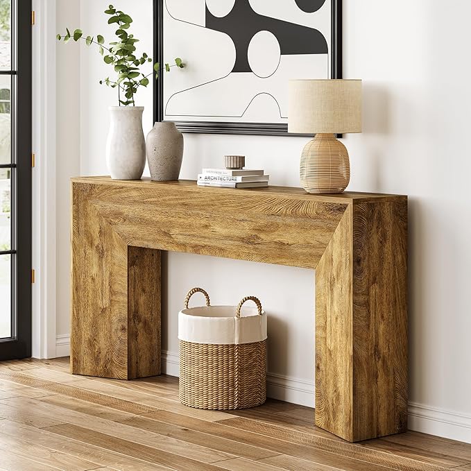 LITTLE TREE Console Table for Entryway, 63 Inches Extra Long Brown Wooden Sofa by LITTLETREE