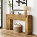LITTLE TREE Console Table for Entryway, 63 Inches Extra Long Brown Wooden Sofa by LITTLETREE