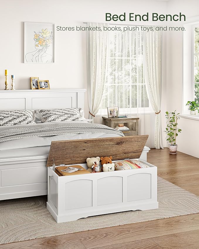 39.4" Storage Chest Bench with Lift Lid, Toy Chest with Safety Hinge, Entryway - Image 7