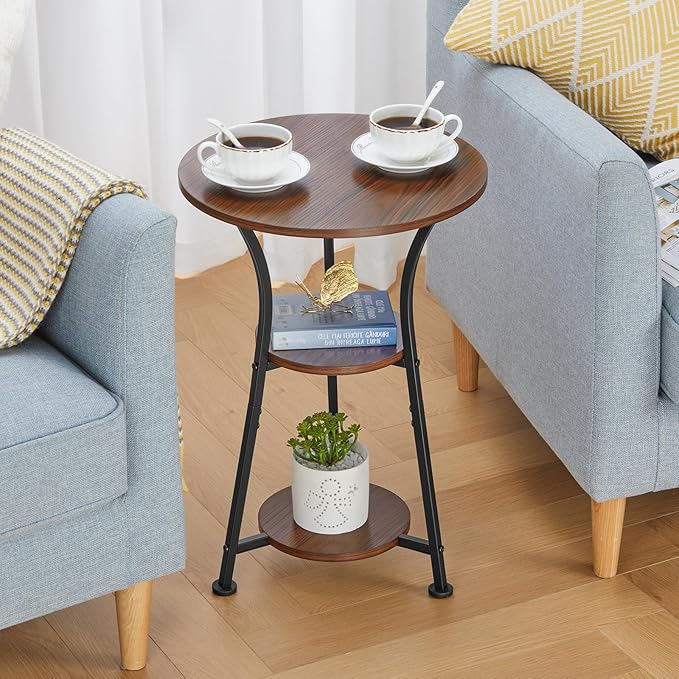 Dulcii Round Side Table for Narrow and Small Spaces, 3 Tier Small Round End - Image 6