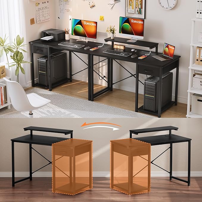 Computer Desk with Adjustable Monitor Stand, 47.2 in Small Desk with Reversible - Image 8