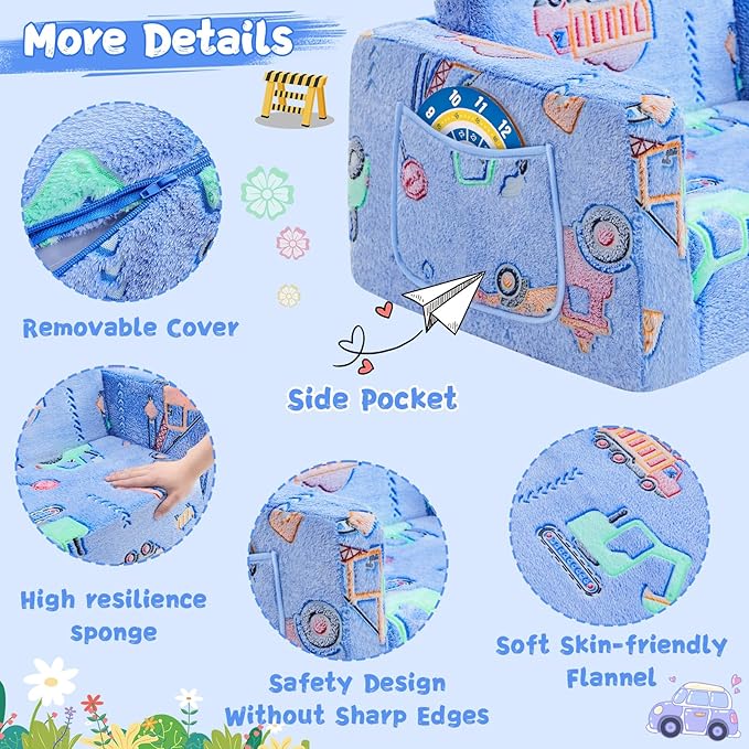 Toddler Chair Comfy, 2-in-1 Soft Toddler Couch Fold Out - Image 5