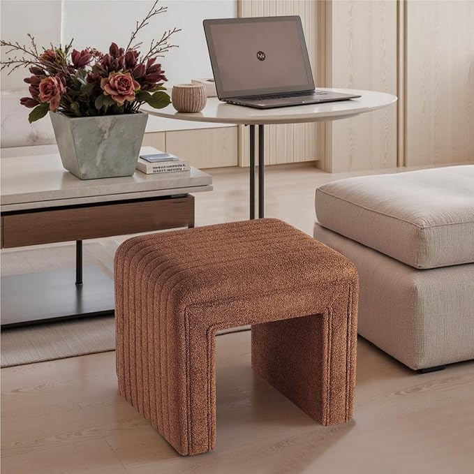 Get Set Style Vanity Stool Chair, Modern Wool Ottoman Foot Stool - Image 5