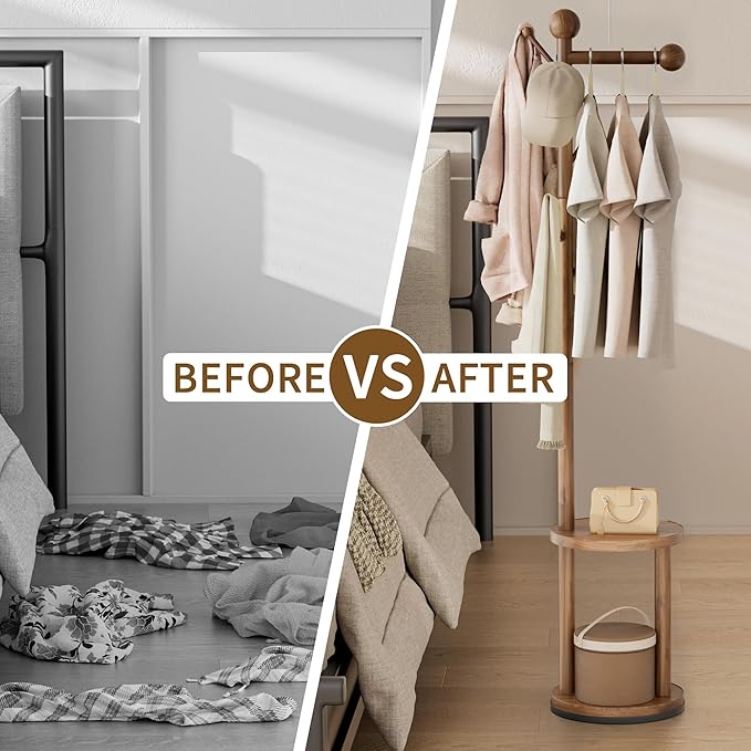Solid Wood Rotary Coat Rack, Freestanding 360° Swivel Coat Rack - Image 5