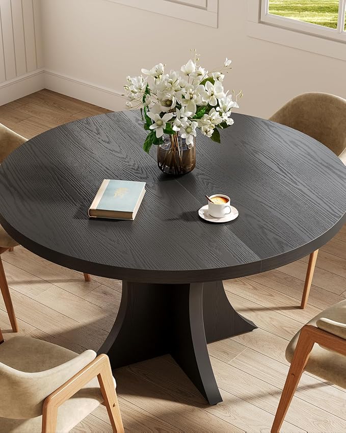 LITTLE TREE Round Dining Table for 4-6, 47.24 Inches Farmhouse Wooden Kitchen - Image 7