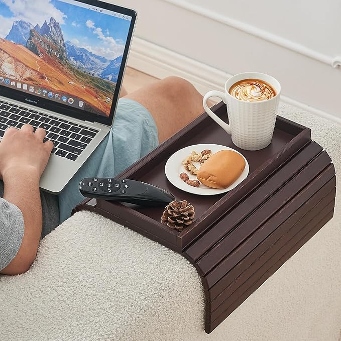 Bamboo Sofa Arm Tray, Anti Falling Couch Arm Tray Table, Foldable Couch Armrest - Image 2