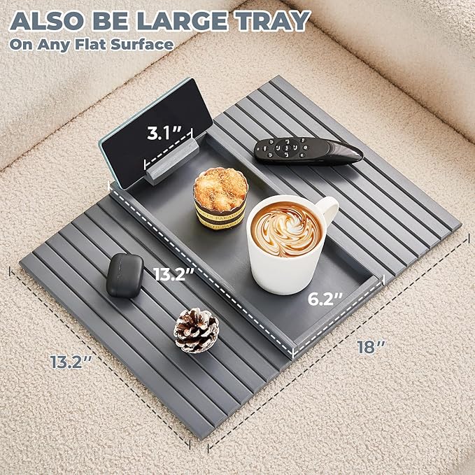 Bamboo Sofa Arm Tray, Anti Falling Couch Arm Tray Armrest Table - Image 2