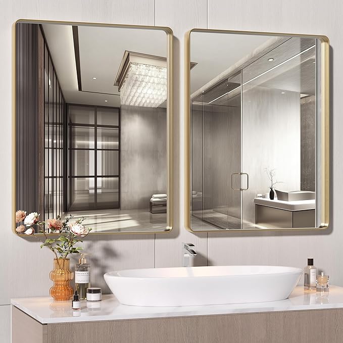 Hasipu 2 PCS Bathroom Mirror for Wall, 36 x 28 Inch Gold Metal Framed Bathroom by Whatssuitableisthebest
